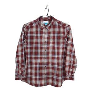 Columbia Button Up Shirt Mens Size XXL Long Sleeve Casual Cotton Burgandy Plaid